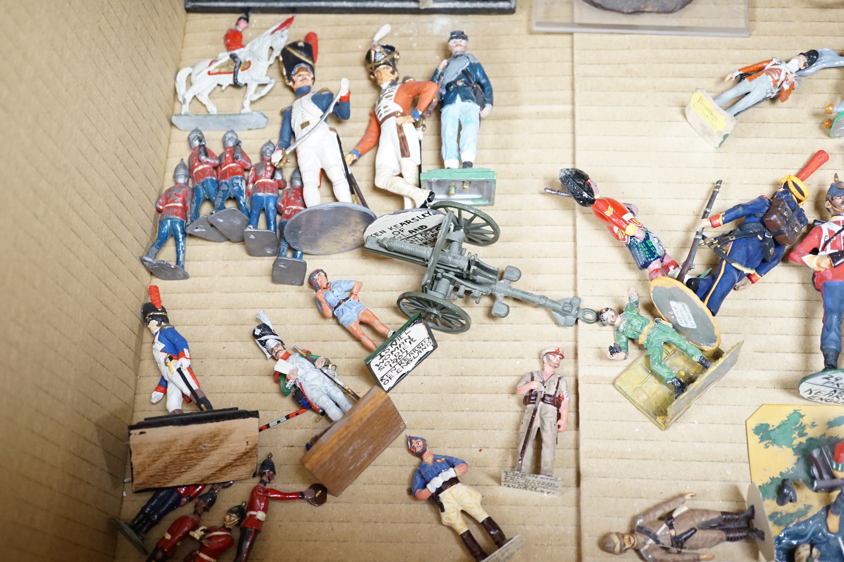 A collection of white metal soldiers, many hand painted and produced by Ken Kearsley, modelled on mostly early 19th century soldiers in a variety of scales (two boxes)